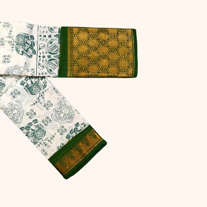 Heritage Cotton Saree with Elephant Motifs and Zari Weaving