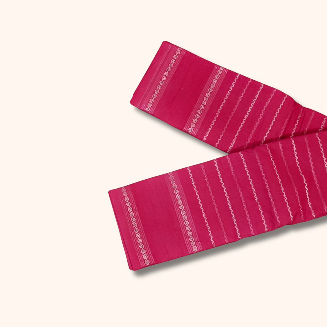 Pink Cotton Saree with White Stripe Design – Running Blouse
