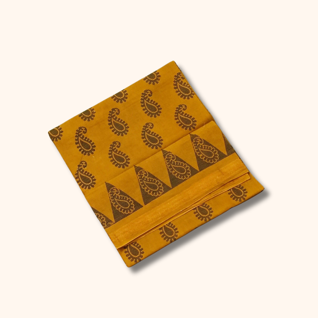 Mustard Yellow Paisley Print Cotton Saree