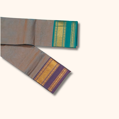 Grey Chettinad Cotton Saree with Ganga Jamuna Zari Border