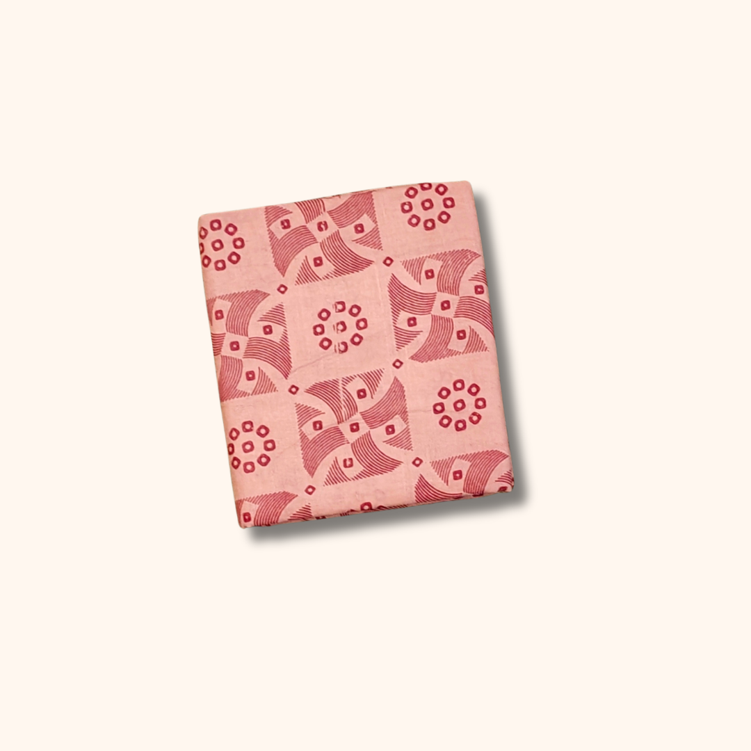 120s Count Vayal Cotton Saree in Baby Pink with Geometric Print