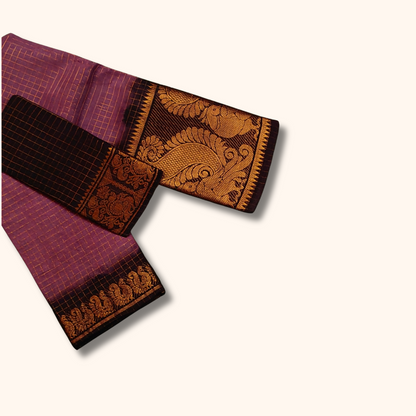 Wine & Dark Brown Pure Sungudi Cotton Saree with Traditional Zari Pallu
