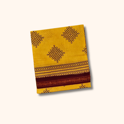 Mustard Yellow Sungudi Cotton Saree with Maroon Border