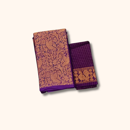 Purple Vasigara Pattern Sungudi Cotton Saree with Separate Blouse Piece