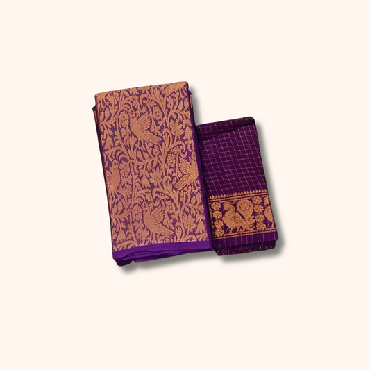 Purple Vasigara Pattern Sungudi Cotton Saree with Separate Blouse Piece