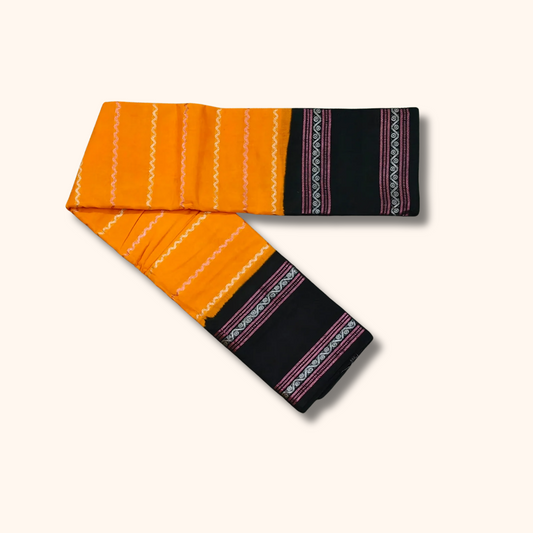 Mustard Yellow Cotton Saree with Black Self Border