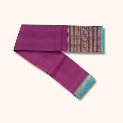 Magenta Chettinad Cotton Saree with Aqua Blue Zari Border