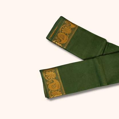 Bottle Green Pure Cotton Saree with Traditional Paisley & Floral Border – Running Blouse
