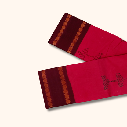 Bright Pink Cotton Saree with Maroon Border – Running Blouse
