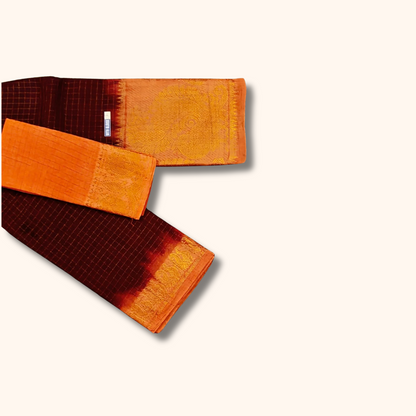 Maroon & Peach Pure Sungudi Cotton Saree with Zari Border
