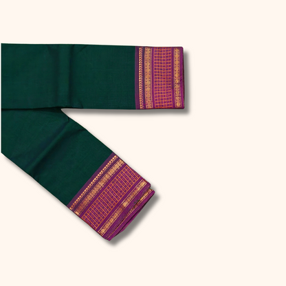 Emerald Green with Royal Purple Border Chettinad Cotton Sarees