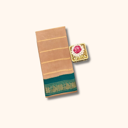 Elegant Lightweight Cotton Peach Cotton Saree with Traditional Temple Border