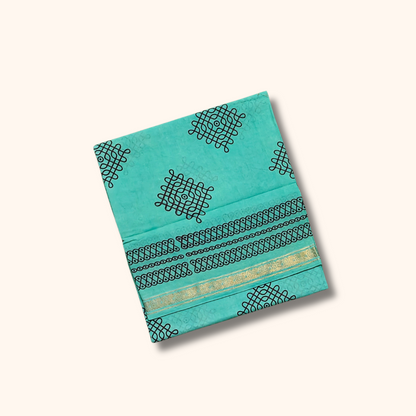 Aqua Blue Sungudi Cotton Saree with Kolam Motifs