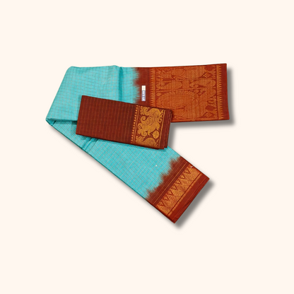 Sky Blue Checked Sungudi Cotton Saree with Annapakshi Zari Border