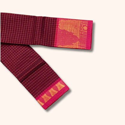 Maroon Chettinad Cotton Saree with Gopuram Border