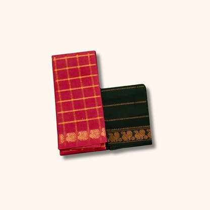 Maroon Checked Saree with Golden Zari Checks & Traditional Border – Separate Blouse Piece
