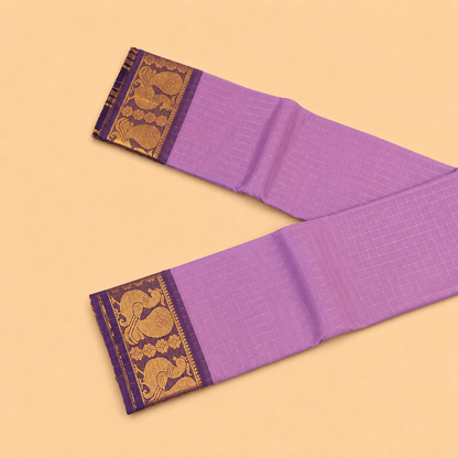 Attractive Lavender Purple Chettinad Cotton Saree with Peacock Border