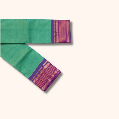 Sea Green Chettinad Cotton Saree with Royal Purple Traditional Border