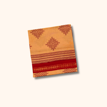 Peach Orange Sungudi Cotton Saree with Maroon Traditional Border Kolam Saree