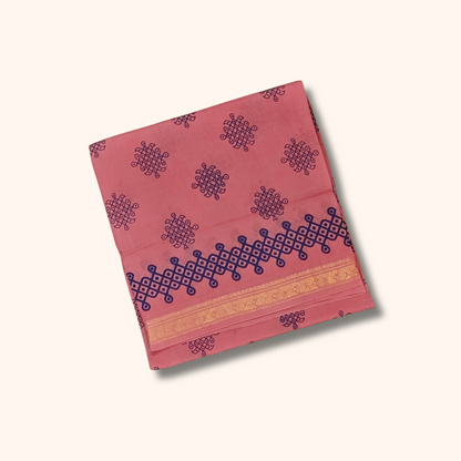 Rose Pink Sungudi Kolam Saree with Traditional Border