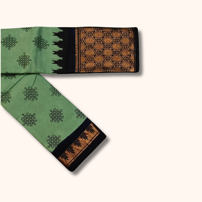 Mint Green Kolam Sungudi Cotton Saree with Black Designer Border