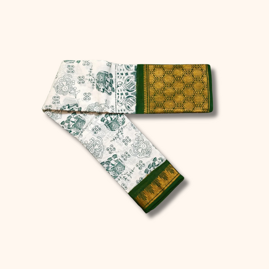 Heritage Cotton Saree with Elephant Motifs and Zari Weaving