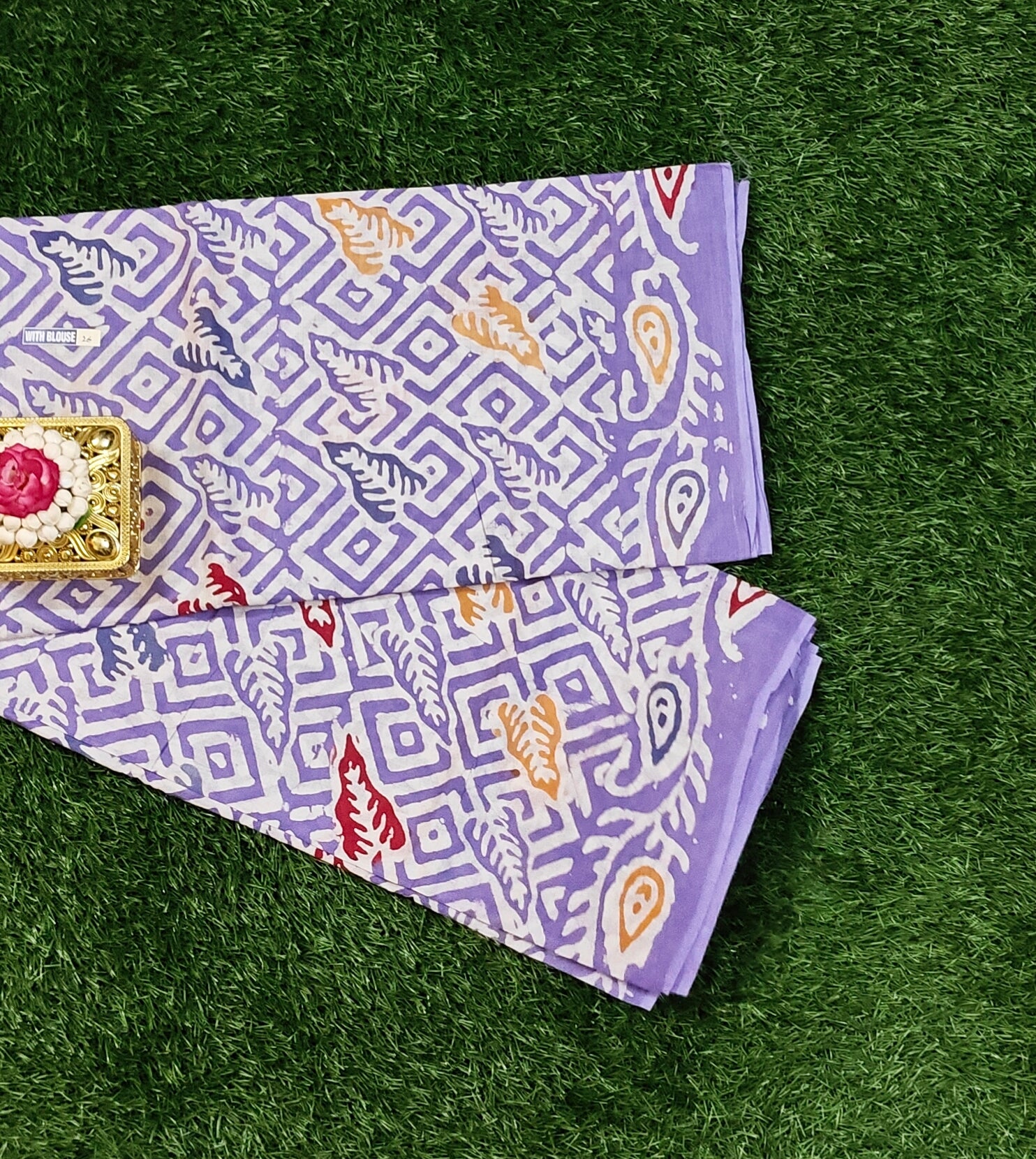 Premium 120 Count Sungudi Cotton Saree – Lavender Purple with Geometric & Leaf Motifs