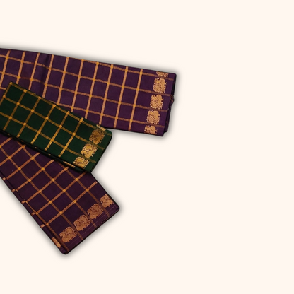 Pavithra Kattam Sungudi Cotton Saree – Dark Maroon with Gold Checks & Traditional Border