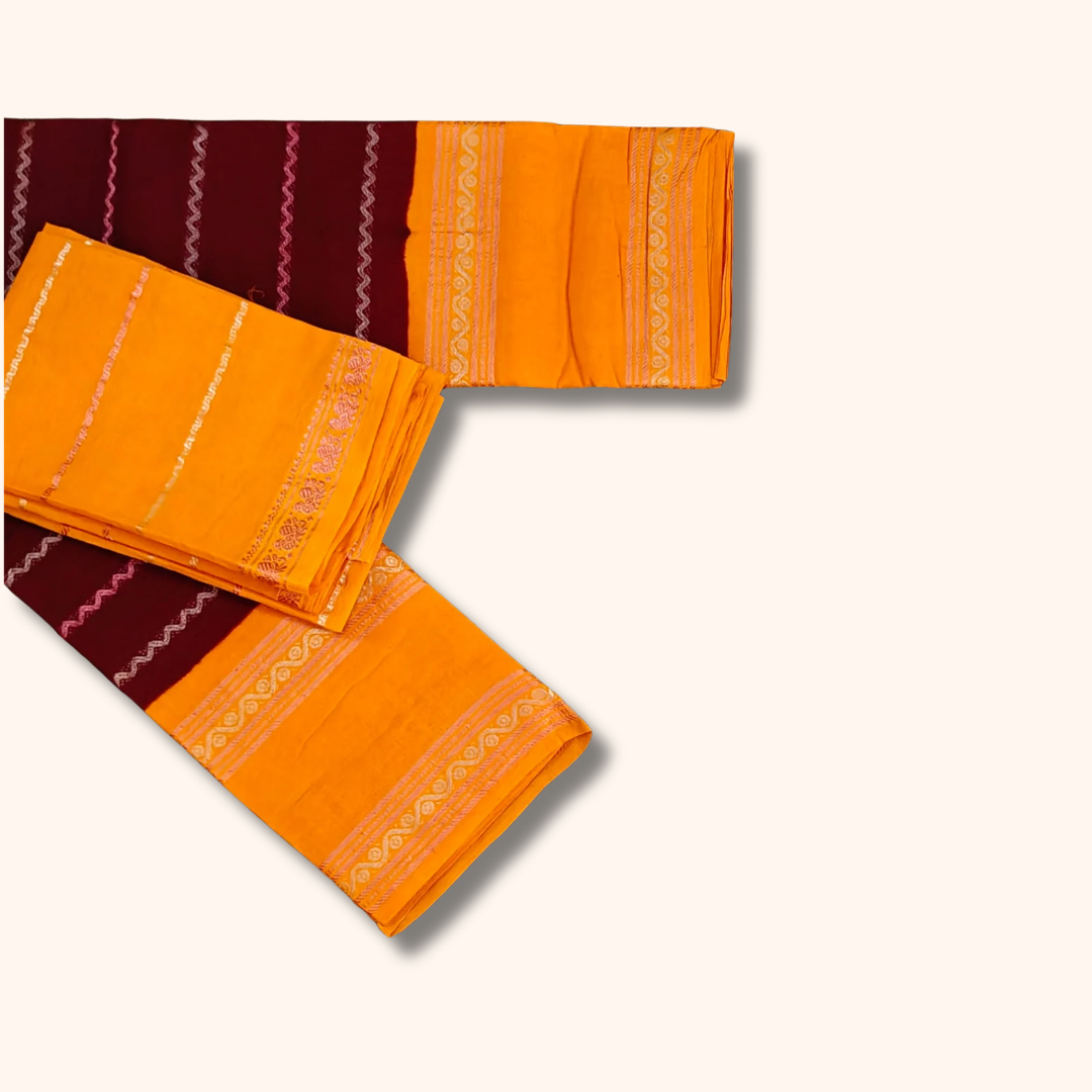 Mustard Yellow Sungudi Cotton Saree with Maroon Contrast Border