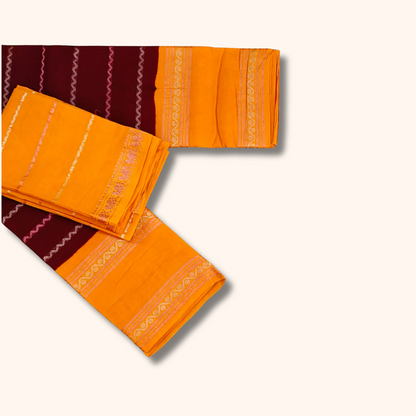 Mustard Yellow Sungudi Cotton Saree with Maroon Contrast Border