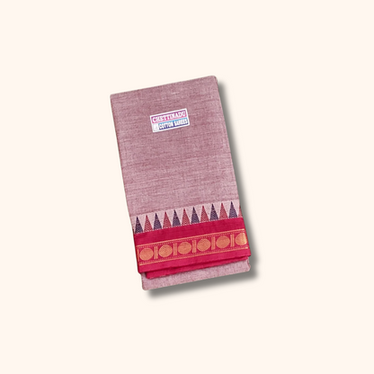 Grey Thread Work Zari Chettinad Cotton Saree Temple Border