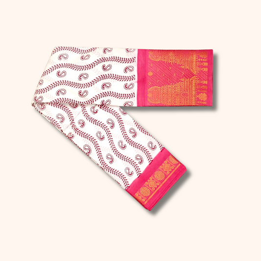 Traditional White Temple Border Cotton Saree