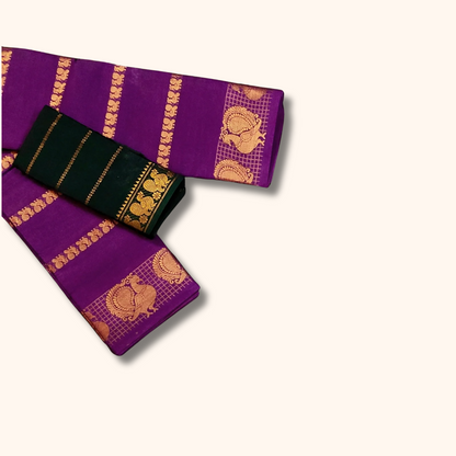 Purple Sungudi Cotton Saree with Peacock Zari Border
