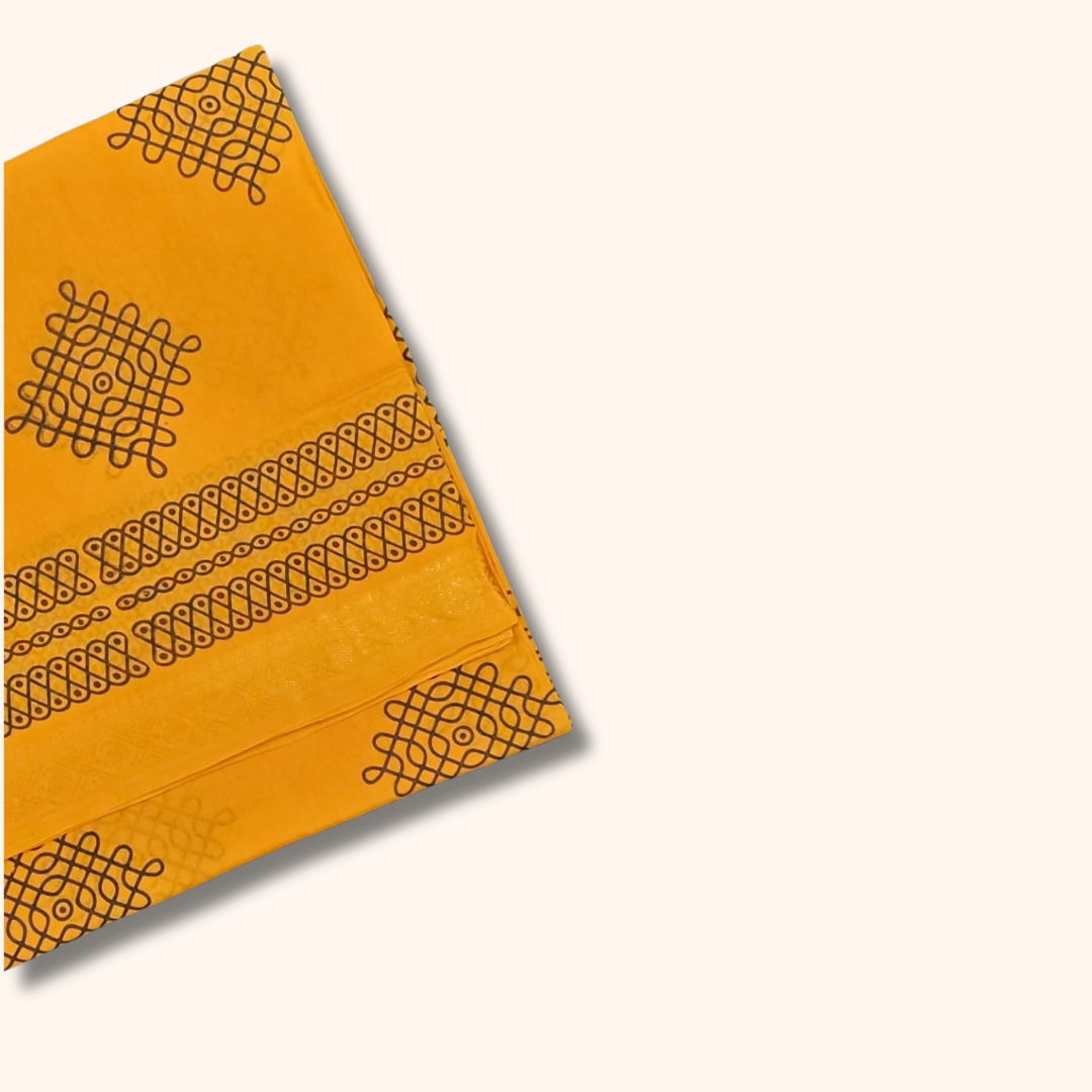 Mustard Yellow Sungudi Kolam Saree – Traditional Cotton Saree