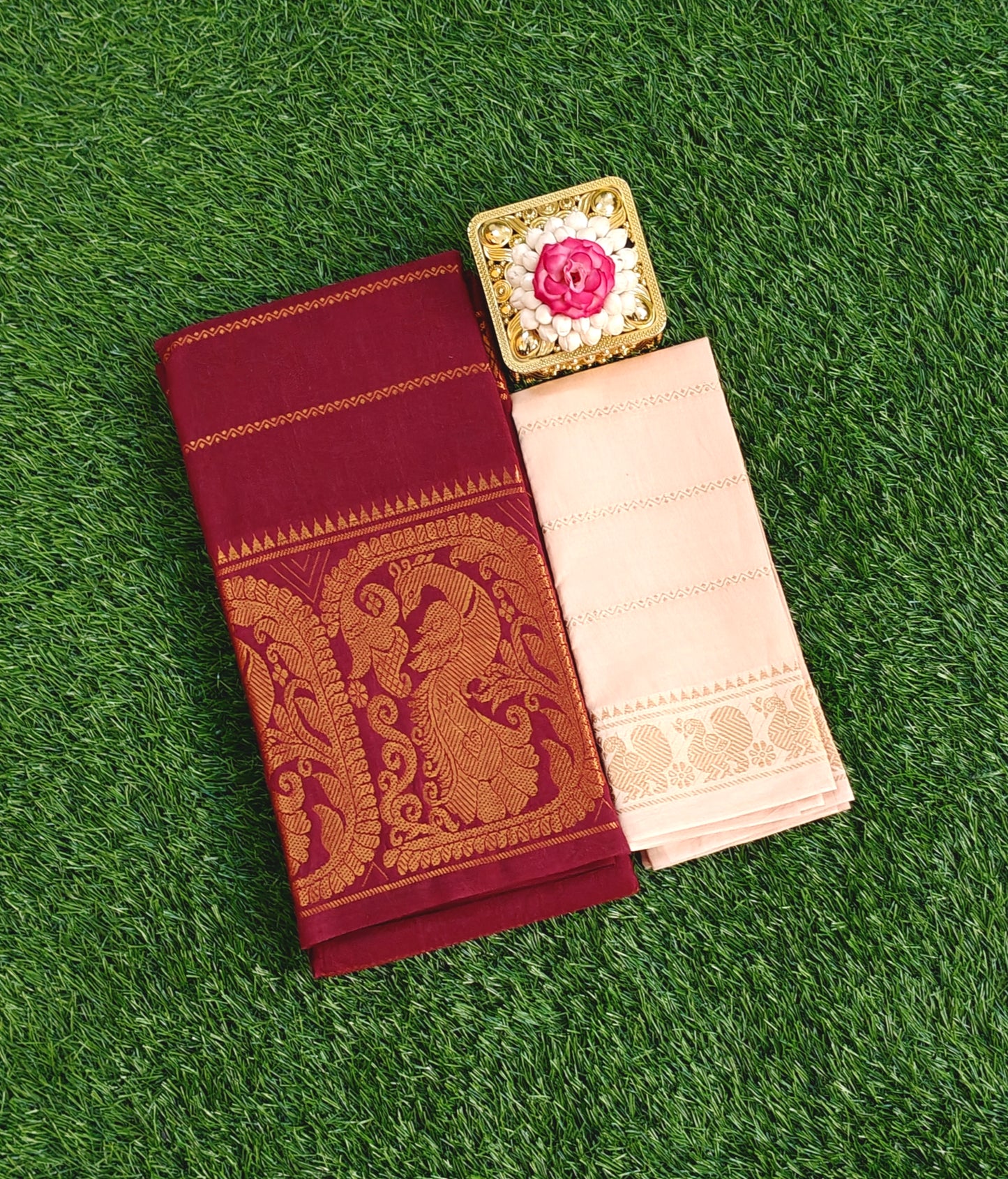 Beautiful Wine Maroon South Indian Cotton Saree with Contrast Blouse