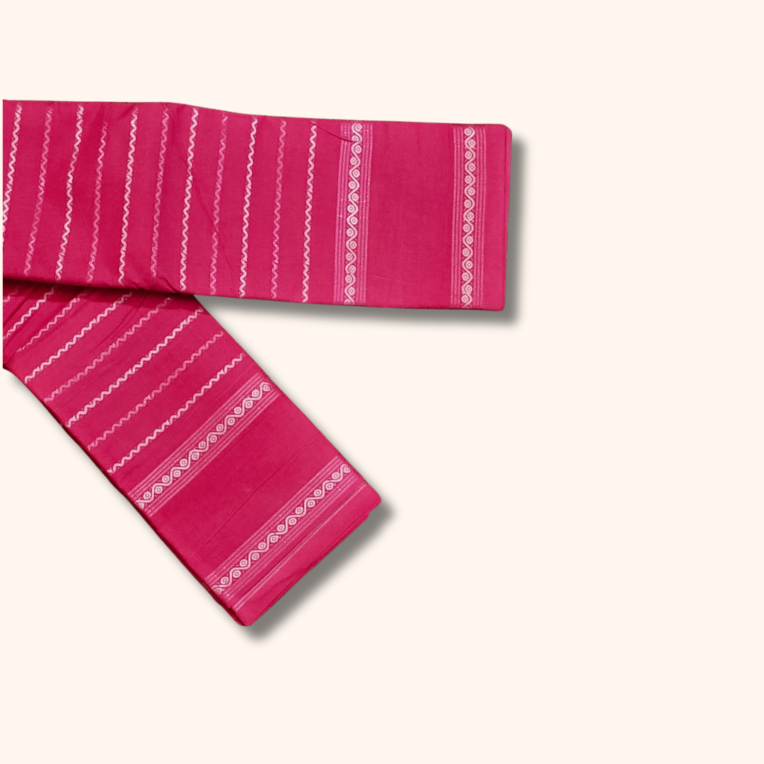 Pink Cotton Saree with White Stripe Design – Running Blouse