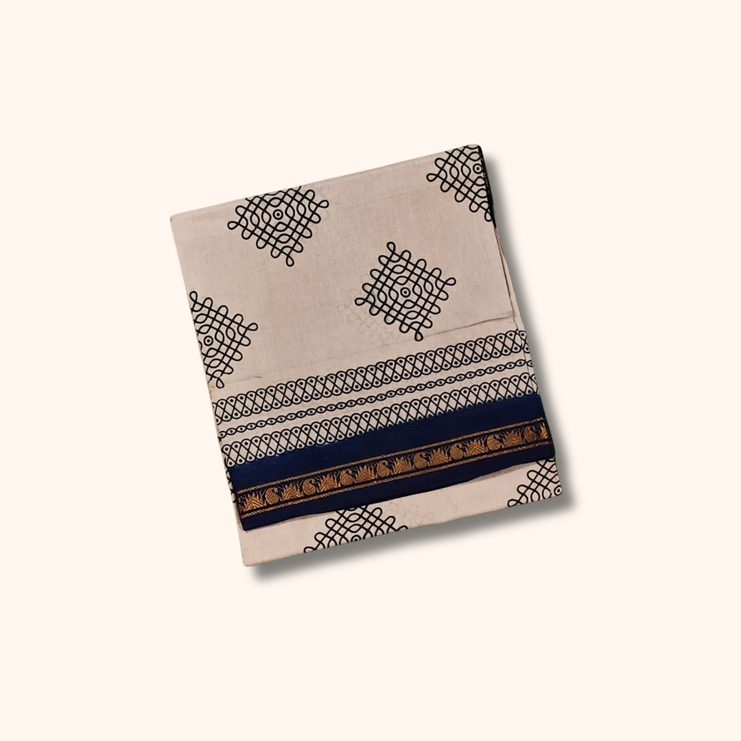 Light Beige Soft Cotton Saree with Dark Blue Border