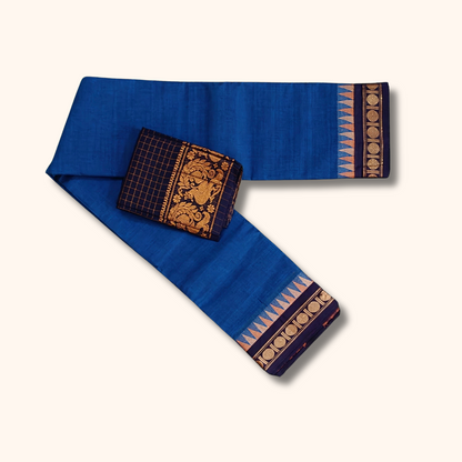 Royal Blue Chettinad Cotton Saree with Temple Border