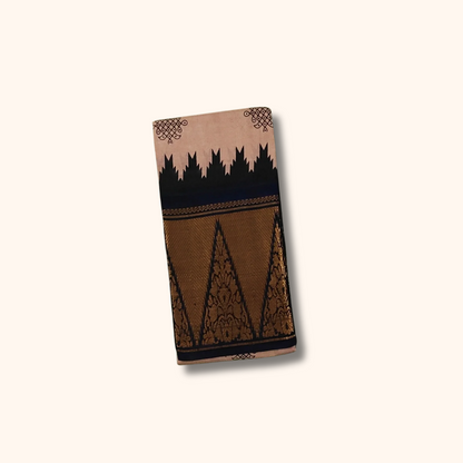 Rose Beige & Black Traditional Sungudi Cotton Saree with Designer Black Temple Zari Border