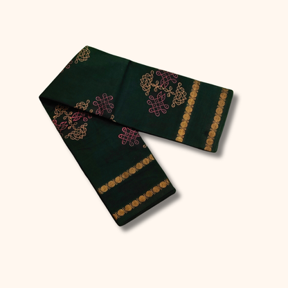 Dark Green Cotton Saree with Gold Border – Running Blouse