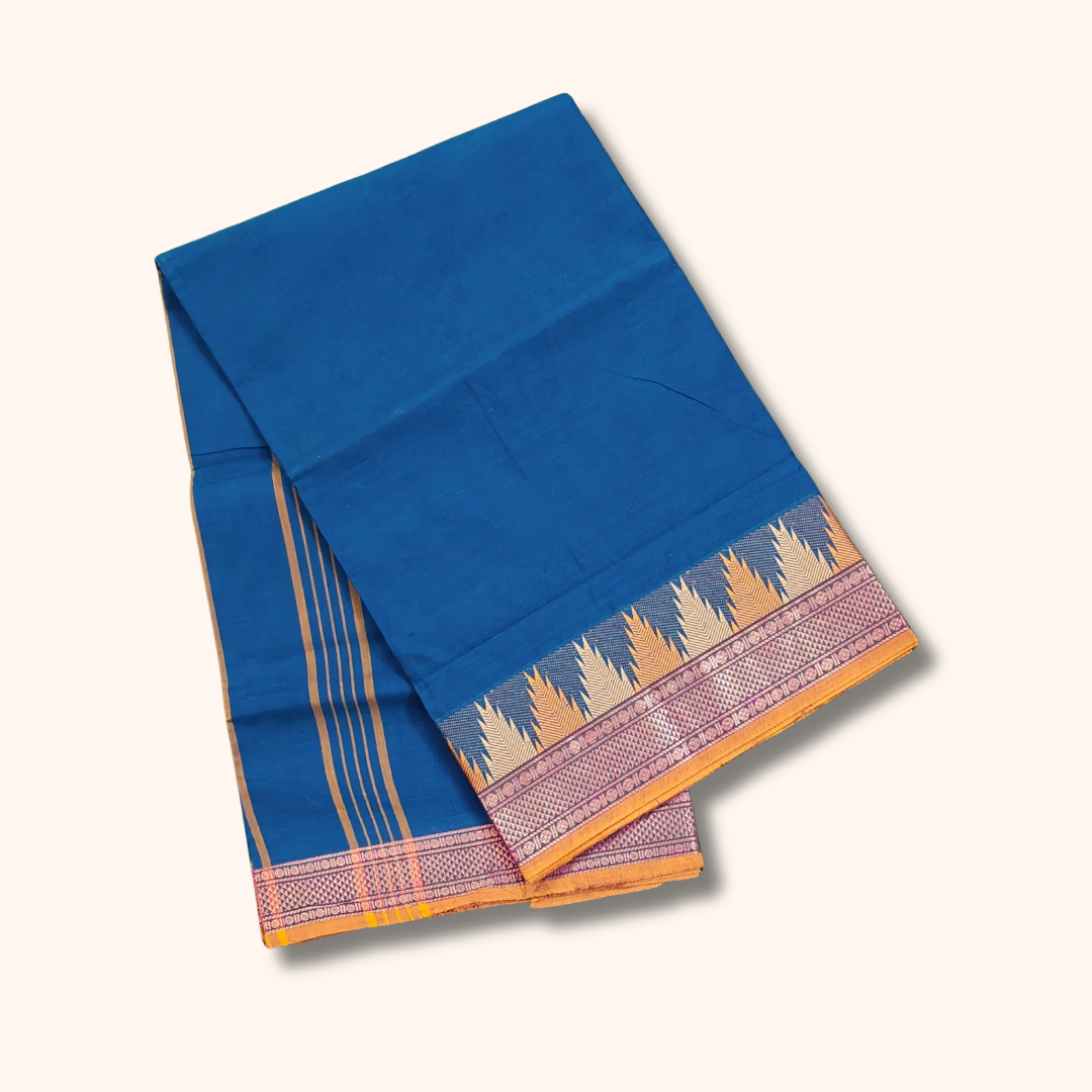 Royal Blue Chettinad Cotton Saree with Tower Border