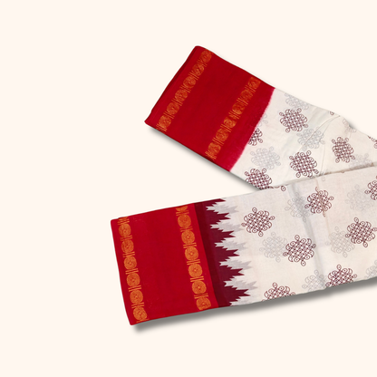White Cotton Saree with Bright Red Border – Running Blouse