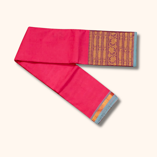 Pink Chettinad Cotton Saree with Sky Blue Big Border