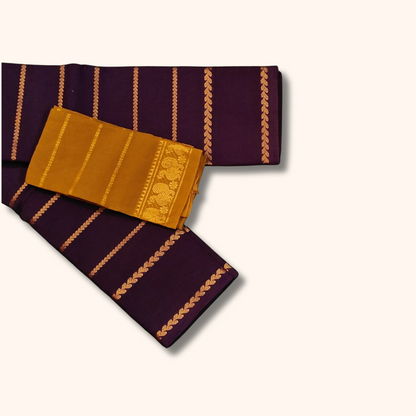 Maroon Cotton Saree with Mustard Contrast Blouse & Zari Border