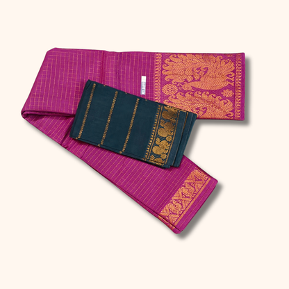 Rani Rose Thread Work Sungudi Cotton Saree with Teal Peacock Zari Border
