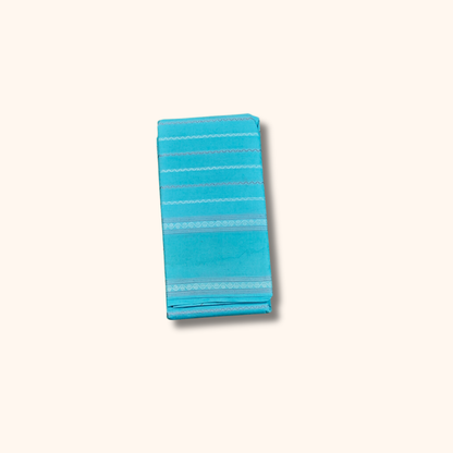 Turquoise Blue Cotton Saree with White Stripe Design – Running Blouse