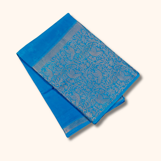 Sky Blue Vasigara Design Cotton Saree
