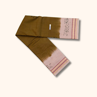 Olive Green Sungudi Cotton Saree with Light Pink Border