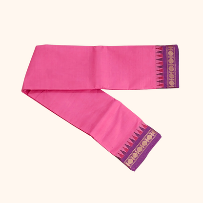 Pink Thread Work Zari Chettinad Cotton Saree Temple Border