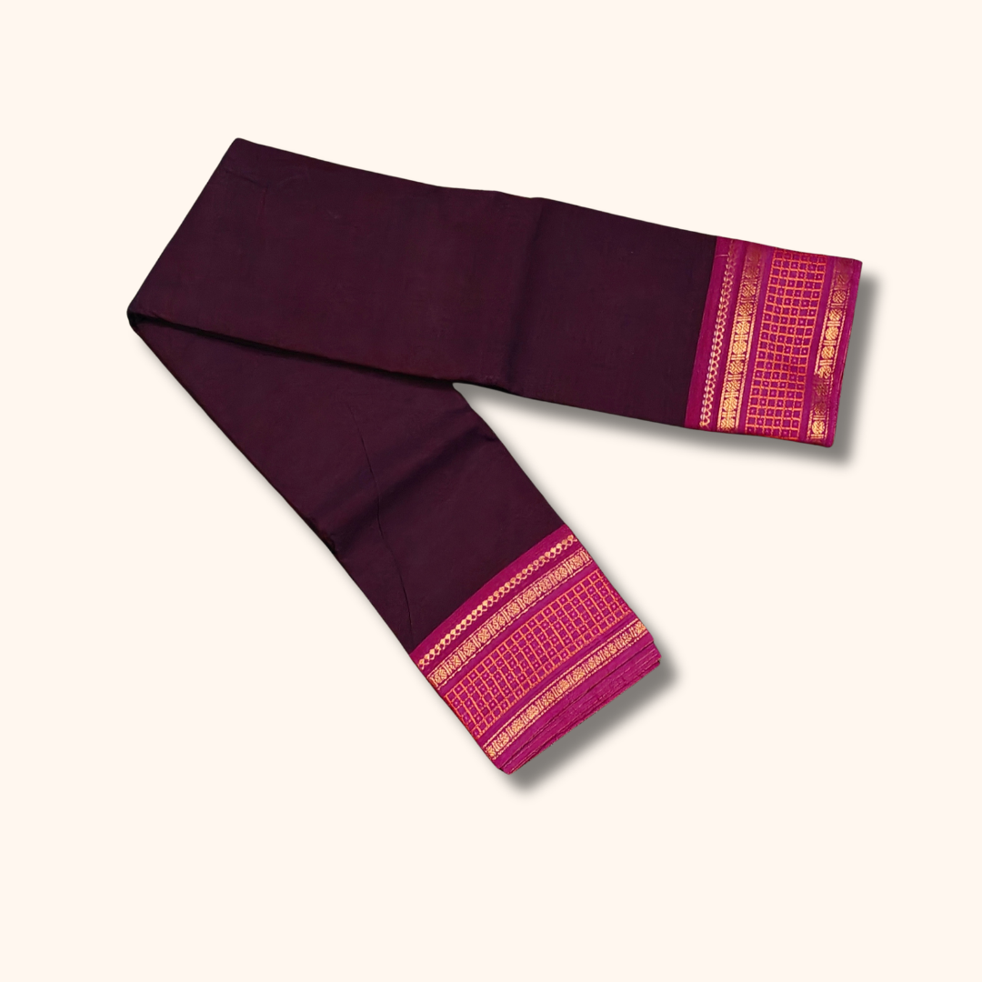 Maroon Cotton Saree with Rani Pink Zari Border